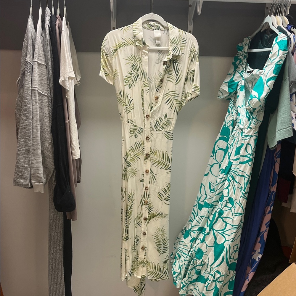 H&M Green Leaf Print Maxi Dress